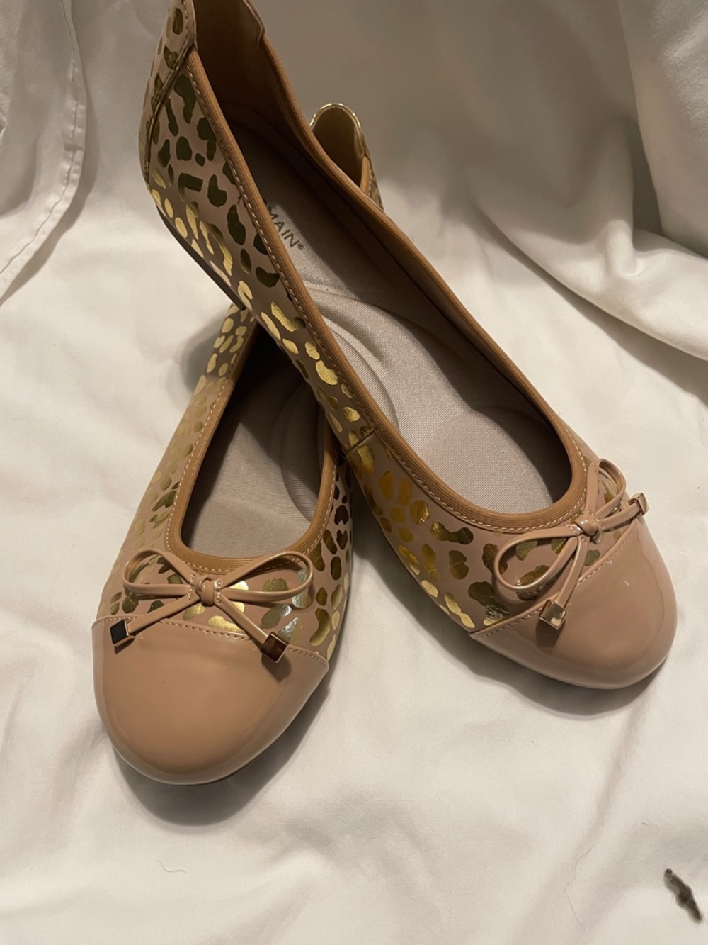 Monroe & Main Nude Ballet Flats with Gold Leopard Accents